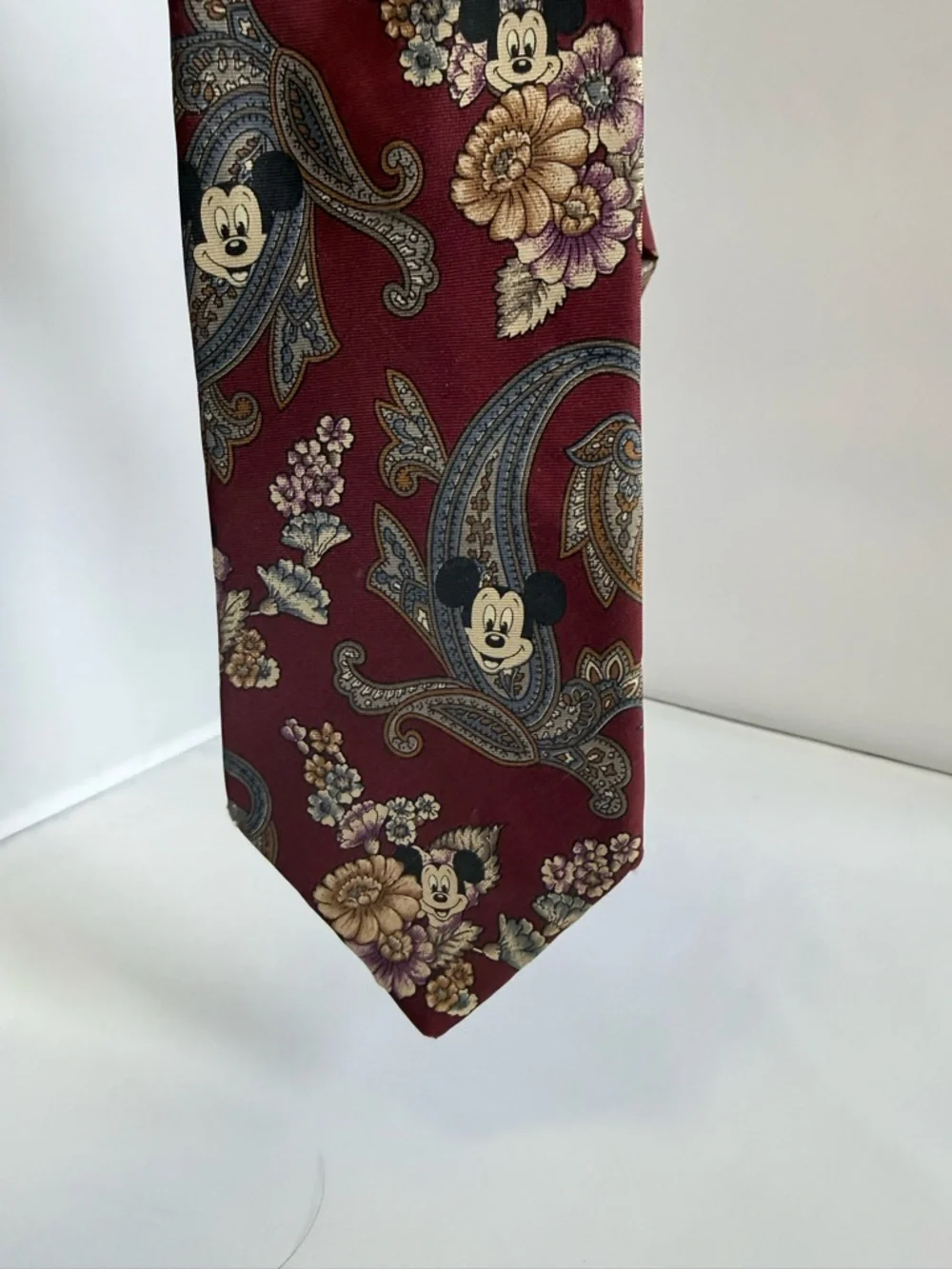Vintage Disney Mickey Mouse Paisley Floral Print Neck Tie 100% Silk Walt Disney - Picture 5 of 7